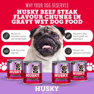 Alternative view of Husky Steak Flavour Chunks in Gravy (6 x 775g) Wet Dog Food Cans