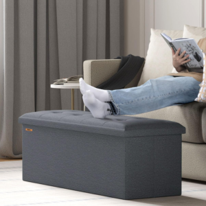 Alternative view of Topika 110cm Large Storage Ottoman Cube Foldable Box Bench with Lid Grey